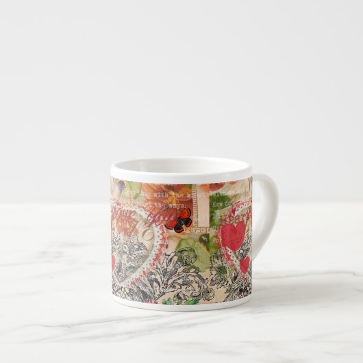 Tortelduifjes Hart Rode Kunst Collage Espresso Kop (Voorkant rechts)