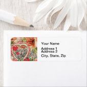 Tortelduifjes Hart Rode Kunst Collage Etiket (Insitu)