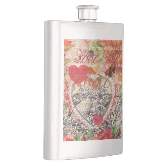 Tortelduifjes Hart Rode Kunst Collage Flacon (Rechts)