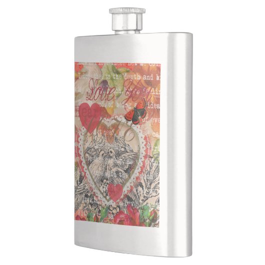 Tortelduifjes Hart Rode Kunst Collage Flacon (Links)