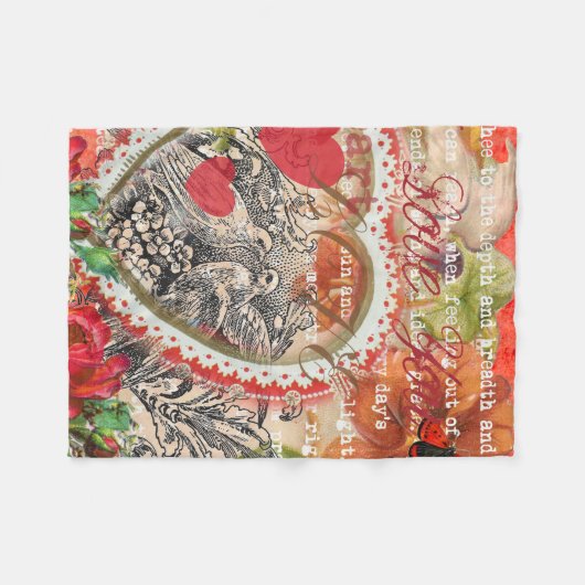 Tortelduifjes Hart Rode Kunst Collage Fleece Deken (Voorkant (Horizontaal))