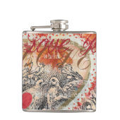 Tortelduifjes Hart Rode Kunst Collage Heupfles (Voorkant)