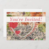 Tortelduifjes Hart Rode Kunst Collage Kaart (Voorkant / Achterkant)