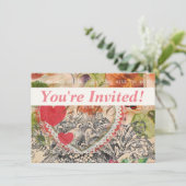 Tortelduifjes Hart Rode Kunst Collage Kaart (Staand voorkant)