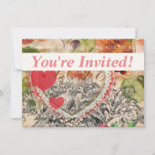 Tortelduifjes Hart Rode Kunst Collage Kaart (Voorkant)