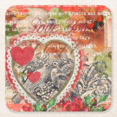 Tortelduifjes Hart Rode Kunst Collage Kartonnen Onderzetters (Voorkant)