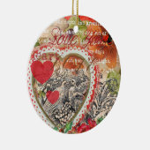 Tortelduifjes Hart Rode Kunst Collage Keramisch Ornament (Rechts)