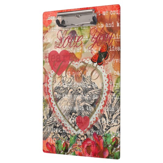 Tortelduifjes Hart Rode Kunst Collage Klembord (Links)