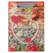 Tortelduifjes Hart Rode Kunst Collage Klembord (Voorkant)