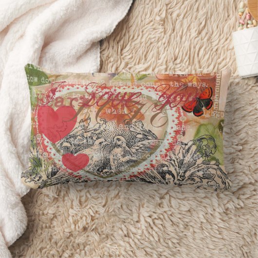 Tortelduifjes Hart Rode Kunst Collage Kussen (Deken)