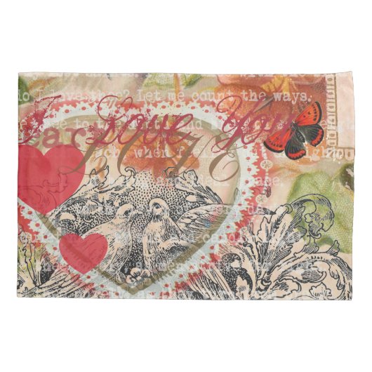 Tortelduifjes Hart Rode Kunst Collage Kussensloop (Achterkant)