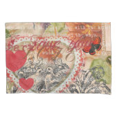 Tortelduifjes Hart Rode Kunst Collage Kussensloop (Voorkant)