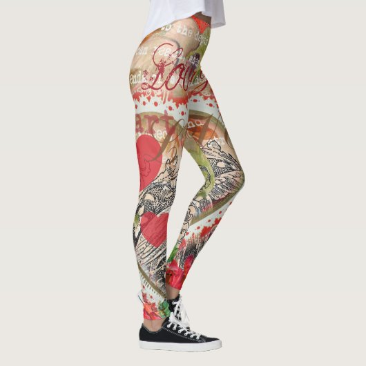 Tortelduifjes Hart Rode Kunst Collage Leggings (Rechts)