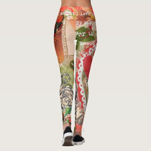 Tortelduifjes Hart Rode Kunst Collage Leggings (Achterkant)