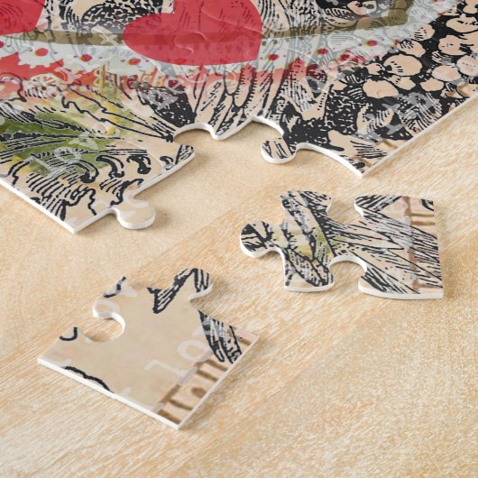 Tortelduifjes Hart Rode Kunst Collage Legpuzzel (Zijkant)