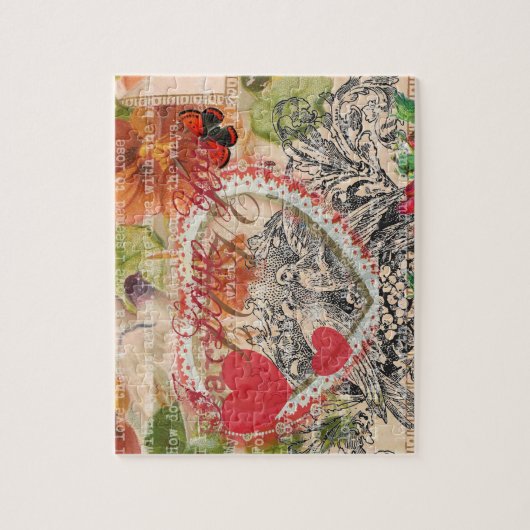 Tortelduifjes Hart Rode Kunst Collage Legpuzzel (Verticaal)