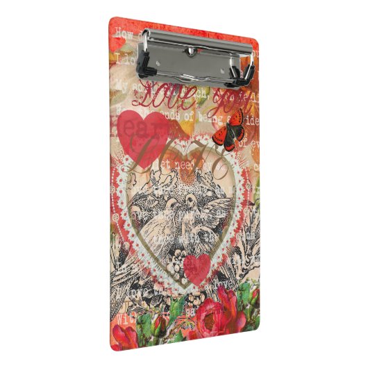 Tortelduifjes Hart Rode Kunst Collage Mini Klembord (Schuin)