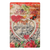 Tortelduifjes Hart Rode Kunst Collage Mini Klembord (Achterkant)