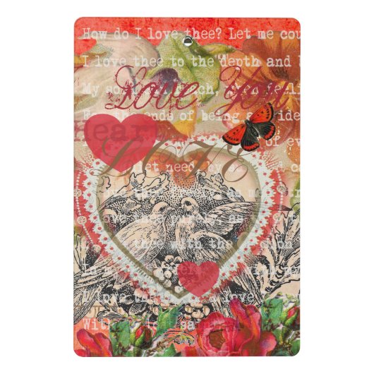 Tortelduifjes Hart Rode Kunst Collage Mini Klembord (Achterkant)