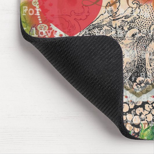 Tortelduifjes Hart Rode Kunst Collage Muismat (Hoek)