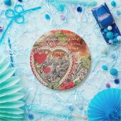 Tortelduifjes Hart Rode Kunst Collage Papieren Bordje (Feest)