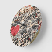 Tortelduifjes Hart Rode Kunst Collage Ronde Klok (Hoek)