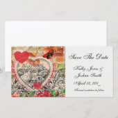 Tortelduifjes Hart Rode Kunst Collage Save The Date (Voorkant / Achterkant)