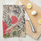 Tortelduifjes Hart Rode Kunst Collage Theedoek (Quarter Fold)