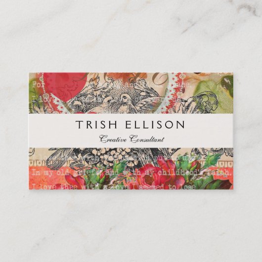 Tortelduifjes Hart Rode Kunst Collage Visitekaartje (Voorkant)