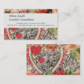 Tortelduifjes Hart Rode Kunst Collage Visitekaartje (Voorkant / Achterkant)