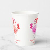 Tortelduifjes hart rood roze 1e Jubileum kunst Papieren Bekers (Rechts)