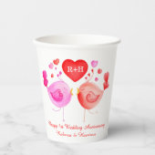 Tortelduifjes hart rood roze 1e Jubileum kunst Papieren Bekers (Voorkant)