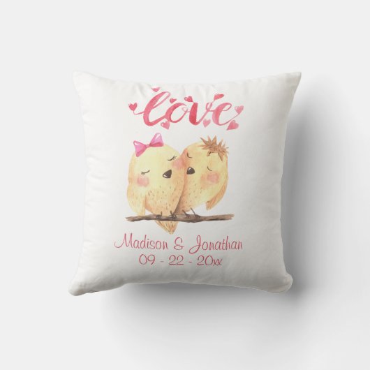 Tortelduifjes Harten Weddenschap Roze namen Kussen (Achterkant)