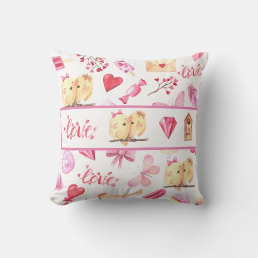 Tortelduifjes Harten Weddenschap Roze namen Kussen (Voorkant)