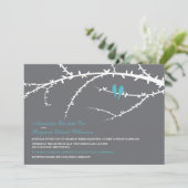 Tortelduifjes huwelijksuitnodiging (aqua) kaart (Staand voorkant)