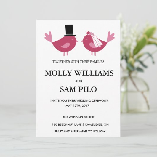 Tortelduifjes  huwelijksuitnodiging. kaart (Staand voorkant)