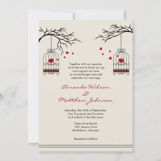 Tortelduifjes in Birdcages Wedding Invitations Kaart (Voorkant)