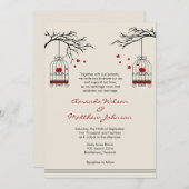 Tortelduifjes in Birdcages Wedding Invitations Kaart (Voorkant / Achterkant)