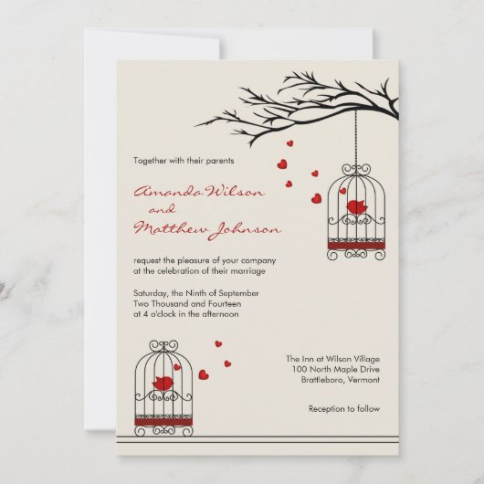 Tortelduifjes in Birdcages Wedding Invitations Kaart (Voorkant)