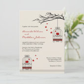 Tortelduifjes in Birdcages Wedding Invitations Kaart (Staand voorkant)