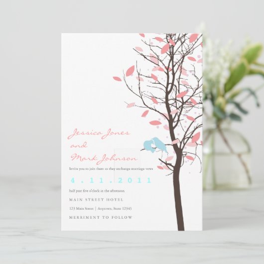 Tortelduifjes in de boom - Roze en blauw Kaart (Staand voorkant)