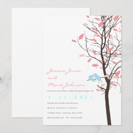 Tortelduifjes in de boom - Roze en blauw Kaart (Voorkant / Achterkant)