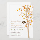 Tortelduifjes in de herfst in de boom met valblade kaart (Voorkant / Achterkant)