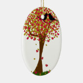 Tortelduifjes in de herfst van een hartenboom keramisch ornament (Rechts)