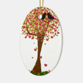 Tortelduifjes in de herfst van een hartenboom keramisch ornament (Links)