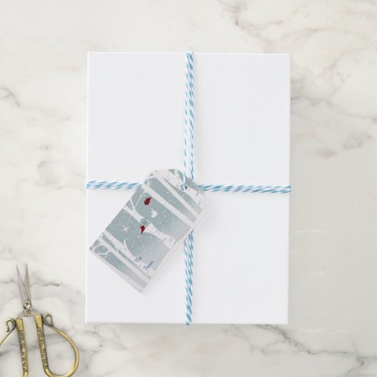 Tortelduifjes in de winter cadeaulabel (Met Touw)