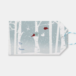 Tortelduifjes in de winter cadeaulabel