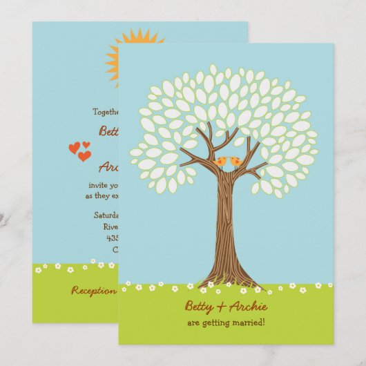 Tortelduifjes in een boom (dag) Uitnodiging (Voorkant / Achterkant)