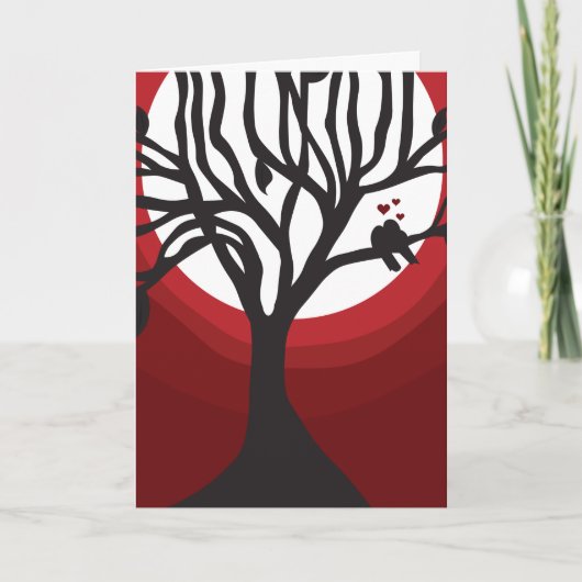 Tortelduifjes in een boom, rode schaduwen kaart (Voorkant)