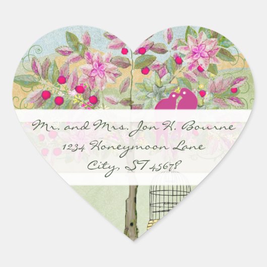 Tortelduifjes in een Boom Weddenschap Hart Sticker (Voorkant)